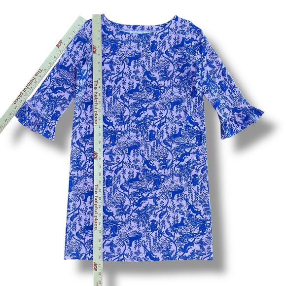 Lilly Pulitzer Girls XL 12-14 Shift Dress Pink Blue Animal Print‎ Bell Sleeve - Picture 4 of 7